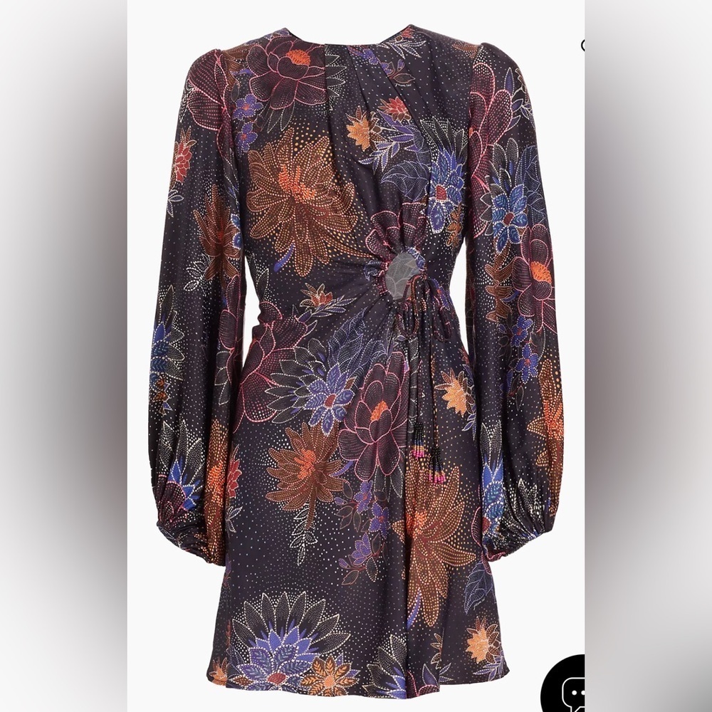 NWT Farm Rio Size L Sparkle Flowers Black Mini Dress